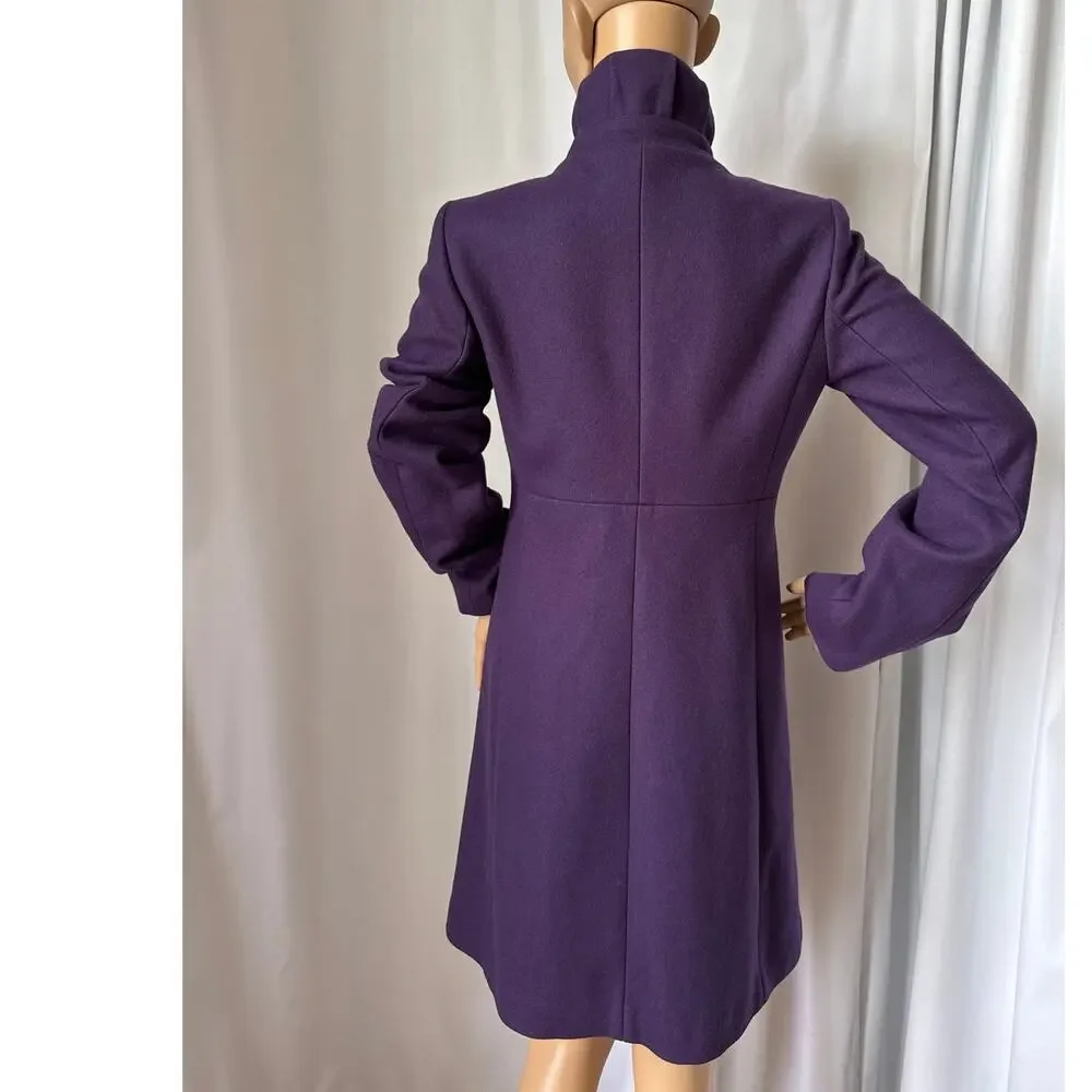 J. Crew Uptown Dress Purple coat pleated stand collar preppy size 2